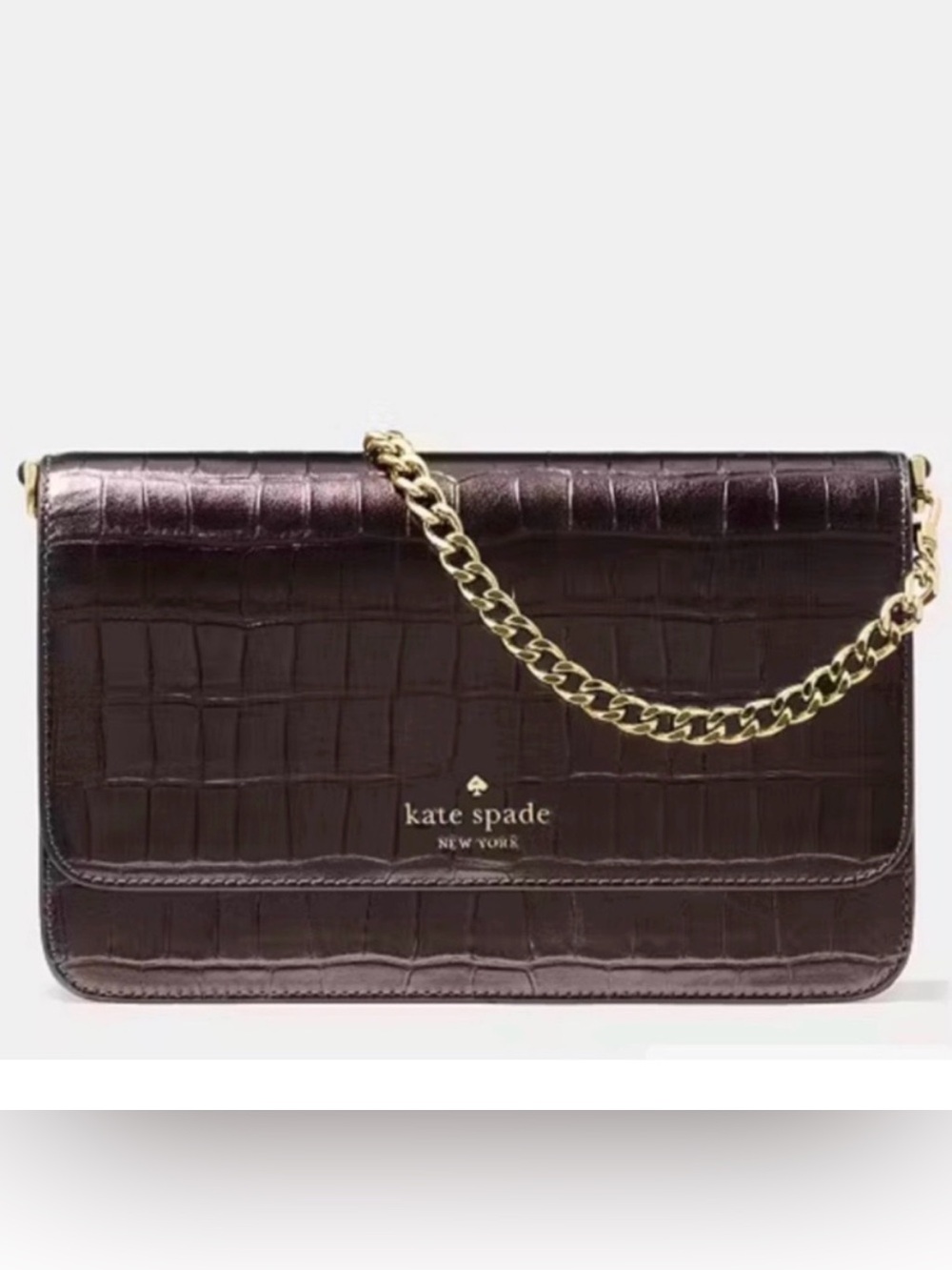 Kate Spade Hot Fudge Croc Embossed Crossbody Bag with Gold Chain